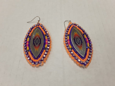 Beaded earrings purple& orange