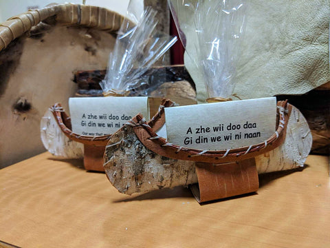Ojibwe Learning Cards Set with Birch Bark canoe