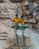 Bold Heart Feather Bead Dangle Earrings