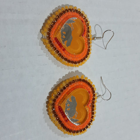 Beaded earrings orange bear