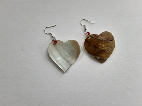 Heart shaped shell earrings red bead