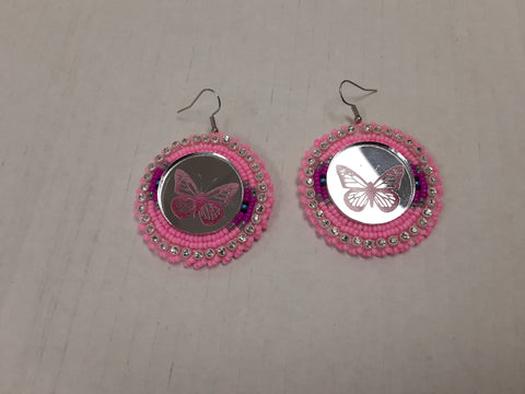 Beaded pink butterfly earrings
