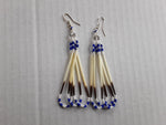 Beaded quill earrings blue ,white 3