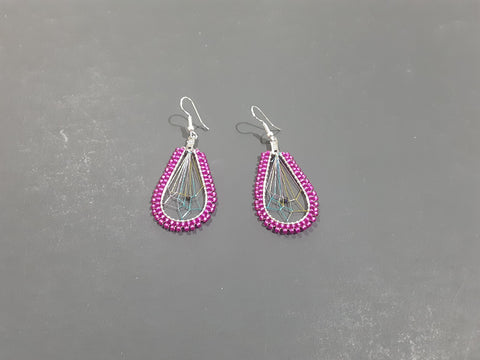 Beaded Dream Catcher earrings #5 dark pink