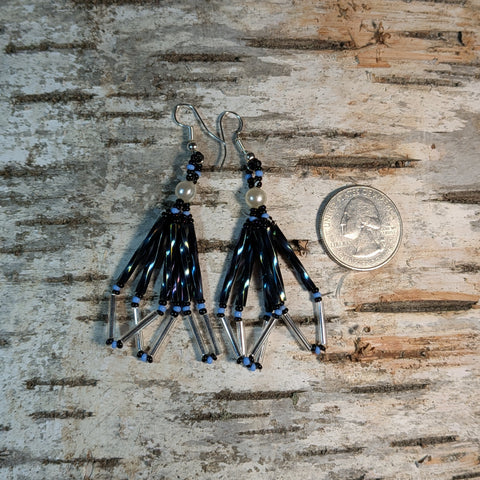 Beaded Faux Pearl Accent Dangle Earrings