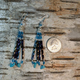 Faux Pearl & Turquoise Beaded Bugle Dangle Earrings