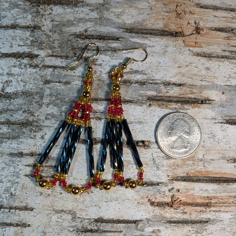 Beaded Long Bugle Twist Dangle Earrings