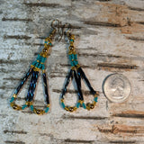 Beaded Long Bugle Twist Dangle Earrings