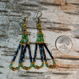 Beaded Long Bugle Twist Dangle Earrings