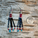 Faux Pearl & Turquoise Beaded Bugle Dangle Earrings