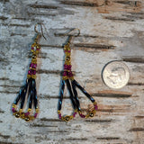 Beaded Long Bugle Twist Dangle Earrings