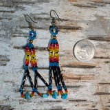 Long Twist Bugle Bead & Turquoise Dangle Earrings