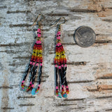 Long Twist Bugle Bead & Turquoise Dangle Earrings