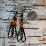 Long Twist Bugle Bead & Turquoise Dangle Earrings