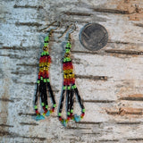 Long Colorful Bugle Beaded Turquoise Dangle Earrings