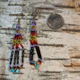 Long Twist Bugle Bead & Turquoise Dangle Earrings