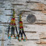 Long Twist Bugle Bead & Turquoise Dangle Earrings