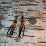 Long Twist Bugle Bead & Turquoise Dangle Earrings