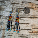 Long Twist Bugle Bead & Turquoise Dangle Earrings