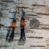 Long Colorful Bugle Beaded Turquoise Dangle Earrings