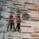 Long Twist Bugle Bead & Turquoise Dangle Earrings
