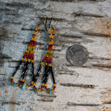 Long Colorful Bugle Beaded Turquoise Dangle Earrings