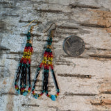 Long Twist Bugle Bead & Turquoise Dangle Earrings