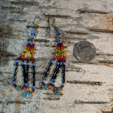 Long Colorful Bugle Beaded Turquoise Dangle Earrings