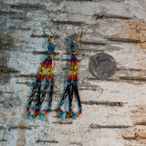 Long Twist Bugle Bead & Turquoise Dangle Earrings