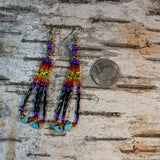 Long Colorful Bugle Beaded Turquoise Dangle Earrings