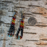 Long Colorful Bugle Beaded Turquoise Dangle Earrings