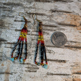 Long Twist Bugle Bead & Turquoise Dangle Earrings