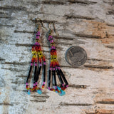 Long Twist Bugle Bead & Turquoise Dangle Earrings