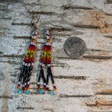 Long Colorful Bugle Beaded Turquoise Dangle Earrings