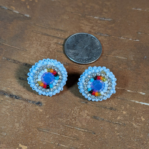 Beaded Button Post Earrings