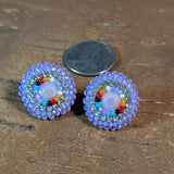 Beaded Button Post Earrings