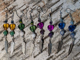 Bold Heart Feather Bead Dangle Earrings