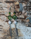 Bold Heart Feather Bead Dangle Earrings