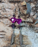 Bold Heart Feather Bead Dangle Earrings