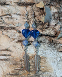 Bold Heart Feather Bead Dangle Earrings
