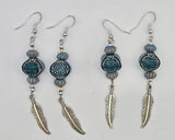 Large Bead with Feather Dangle Earrings