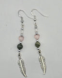 Bold Heart Feather Bead Dangle Earrings