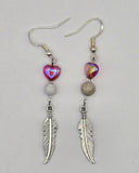Bold Heart Feather Bead Dangle Earrings