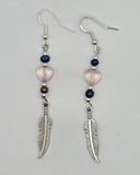 Bold Heart Feather Bead Dangle Earrings