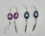 Large Bead with Feather Dangle Earrings