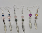 Bold Heart Feather Bead Dangle Earrings
